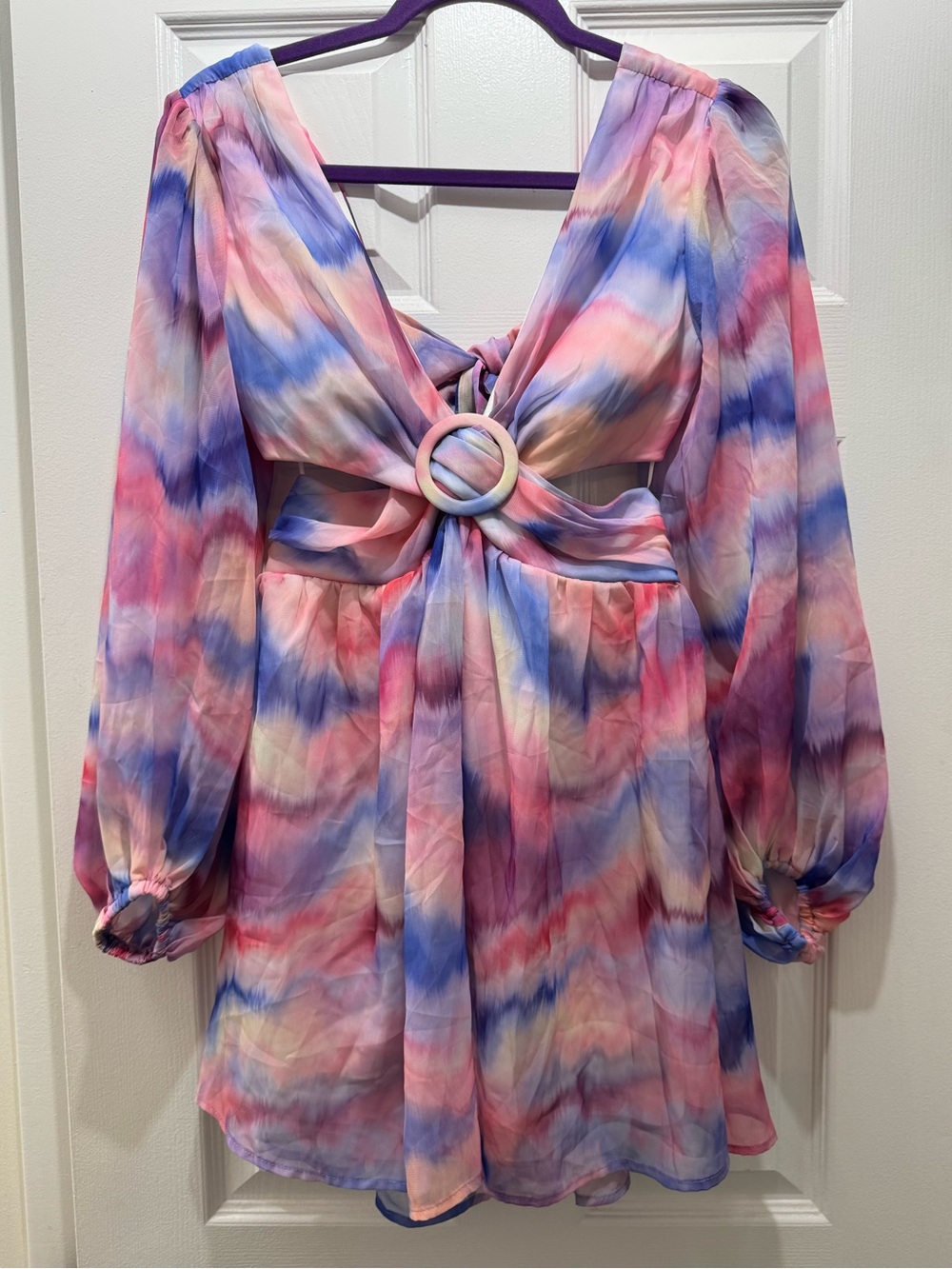 Tie-Front Pastel Watercolor Mini Dress